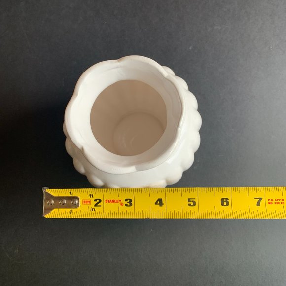 VASE - 6.5in Ceramic, white, fluted, scalloped, ridged vase, 3.75in opening - Picture 7 of 7